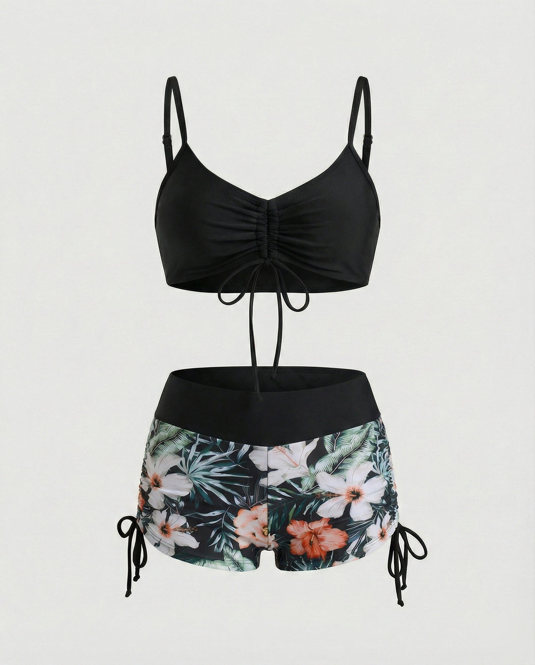 Echoarchiv | 2 Teiliges Bikini mit Grünem Blumenmuster und Hoher Taille
