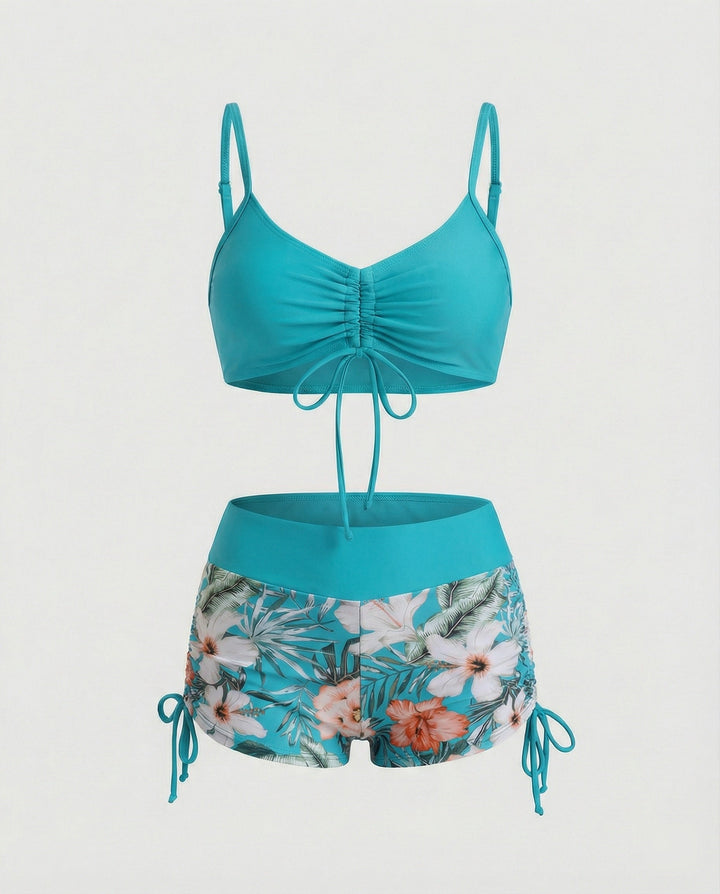 Echoarchiv | 2 Teiliges Bikini mit Grünem Blumenmuster und Hoher Taille