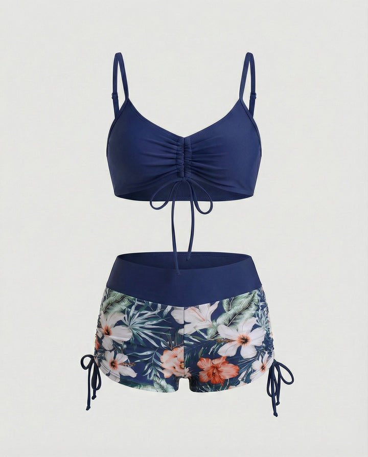 Echoarchiv | 2 Teiliges Bikini mit Grünem Blumenmuster und Hoher Taille