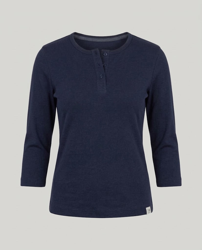Damen Geripptes Henley-Cropped-Shirt mit Dreiviertelärmeln Echo Archiv