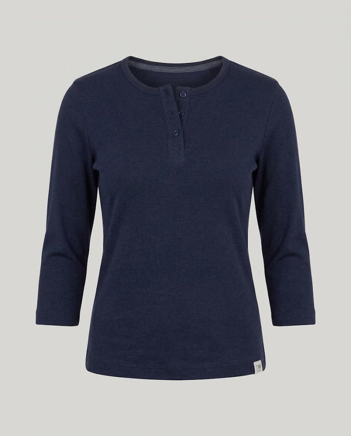 Damen Geripptes Henley-Cropped-Shirt mit Dreiviertelärmeln Echo Archiv