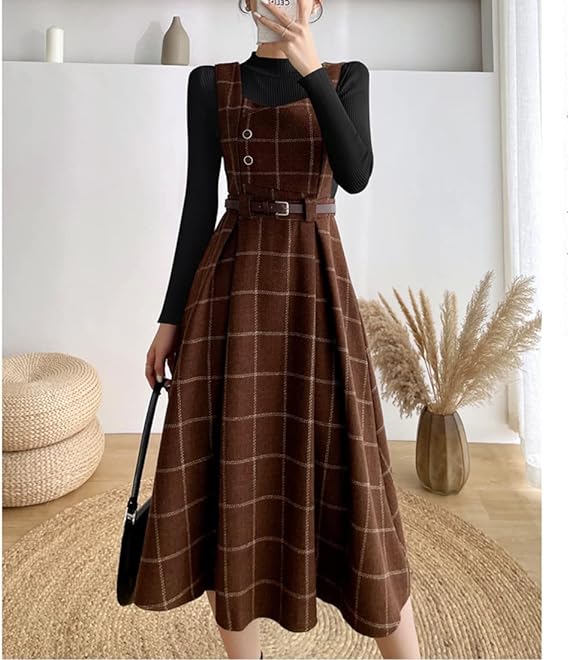 Echoarchiv - Frauen Stilvolles Vintage-Kariertes Kleid