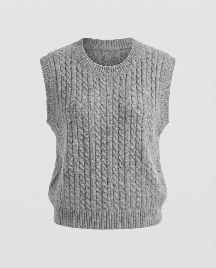 Damen Ärmellose Zopfstrick‑Weste im Mohair‑Look mit rundem Ausschnitt Echoarchiv