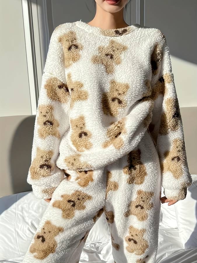 Echoarchiv - Bequemes weißes Bärenmotiv LoungewEchoarchivr-Set für Damen