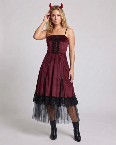 Frauen Vampir-inspiriertes Kostümkleid mit durchsichtiger Tüllschicht und Rüschendetails Echo Archiv