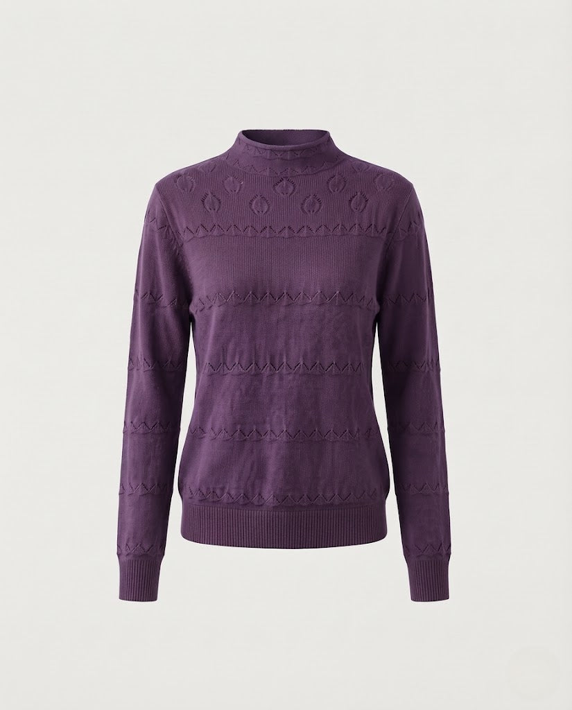 Damen Feinstrick-Pullover mit dezentem Ajourstreifen und kurzem Stehkragen Echoarchiv