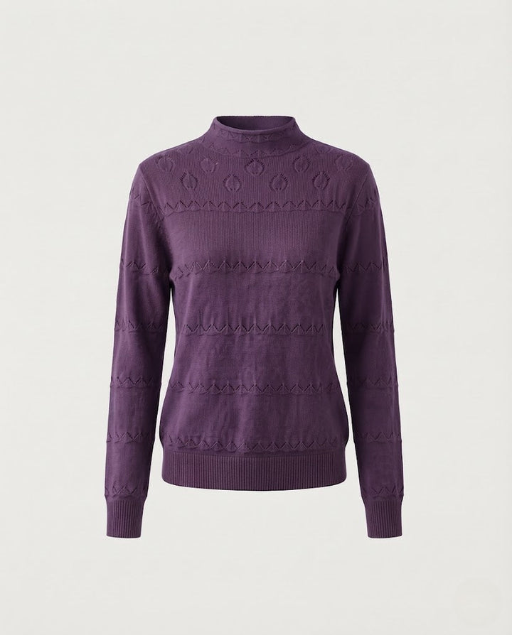 Damen Feinstrick-Pullover mit dezentem Ajourstreifen und kurzem Stehkragen Echoarchiv