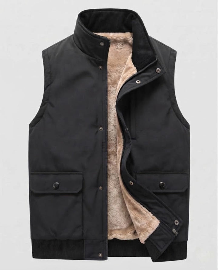 Herren Isolierte Teddyweste im Outdoor-Utility-Stil mit hohem Stehkragen und Klapptaschen Echoarchiv