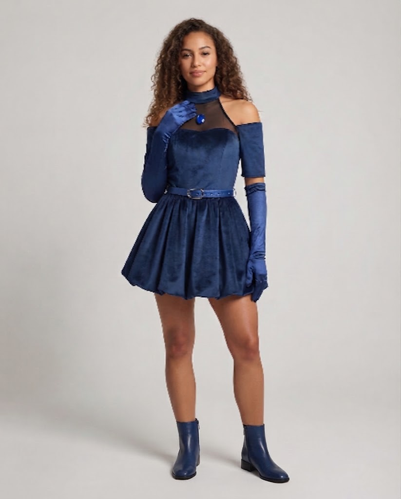 Damen elegantes Abendkleid mit transparentem Ausschnitt und Zubehör Echo Archiv