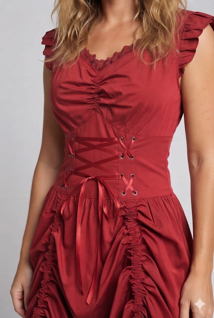 Damen romantisches Kleid mit Rüschendetails und eleganter Schnürung Echo Archiv