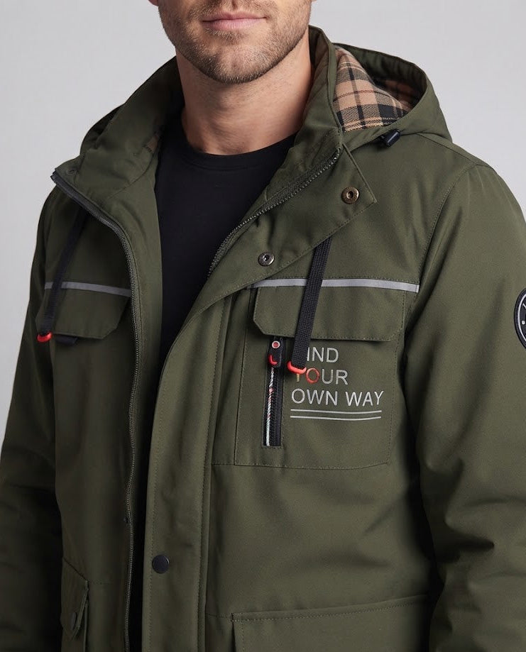 Herren technischer Urban-Parka mit Kapuze, reflektierenden Einsätzen und Multifunktions‑Taschen Echoarchiv