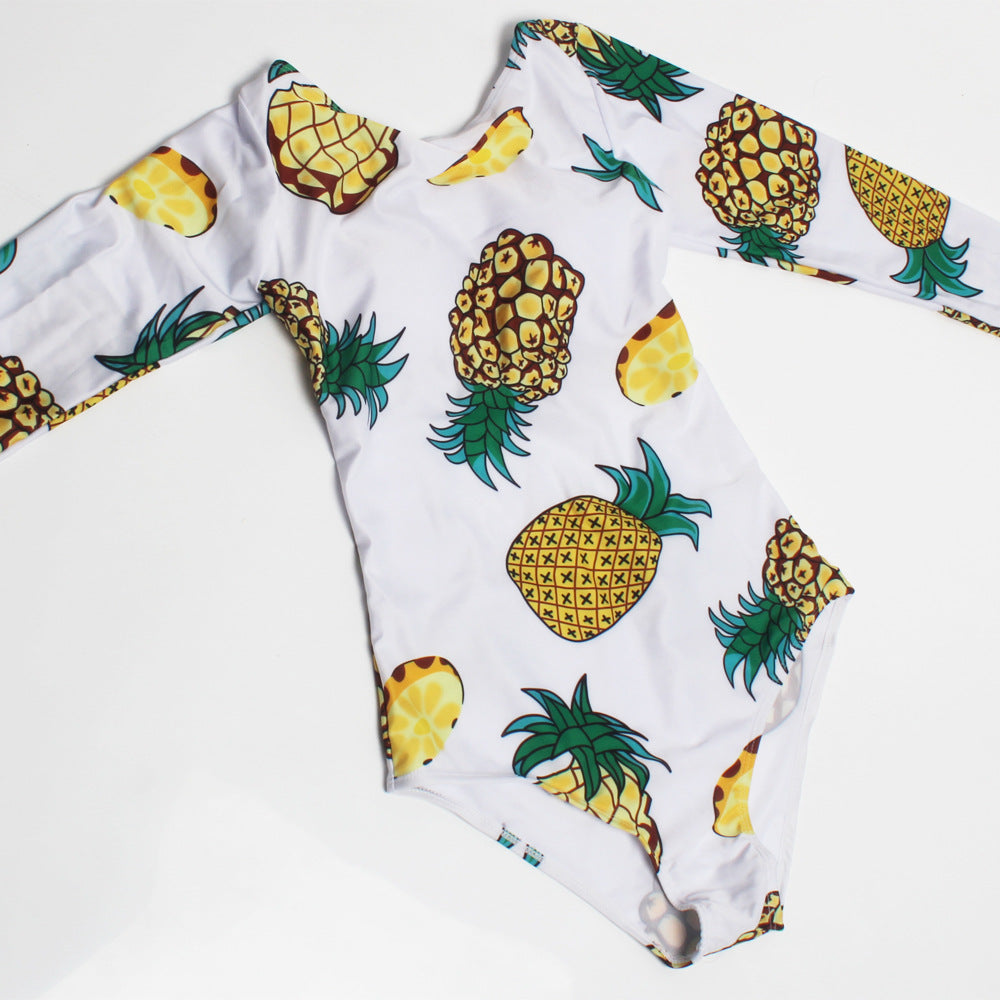 Damen Einteiliger Schwimmanzug mit Langarm und Ananas-Motiv Echo Archiv