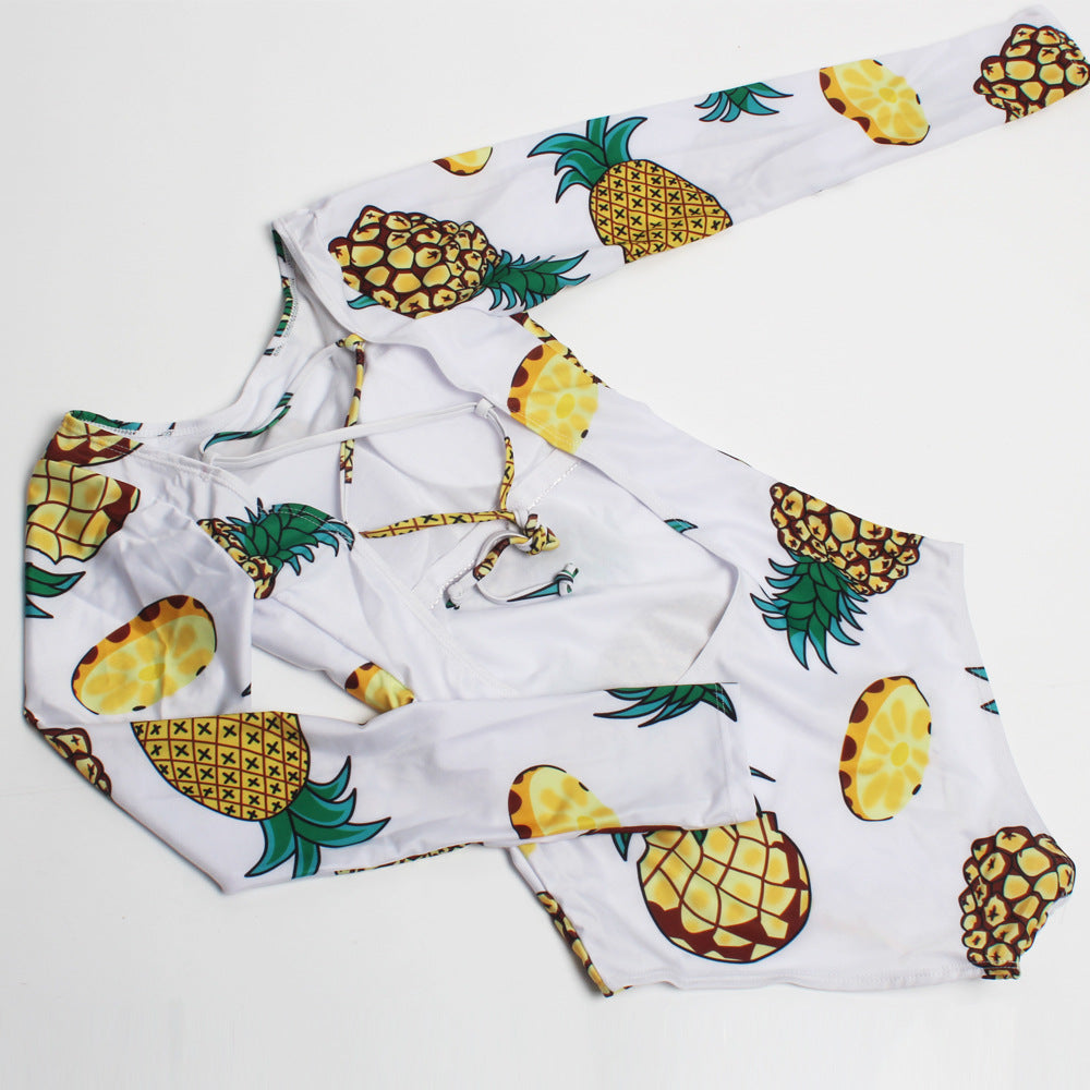 Damen Einteiliger Schwimmanzug mit Langarm und Ananas-Motiv Echo Archiv