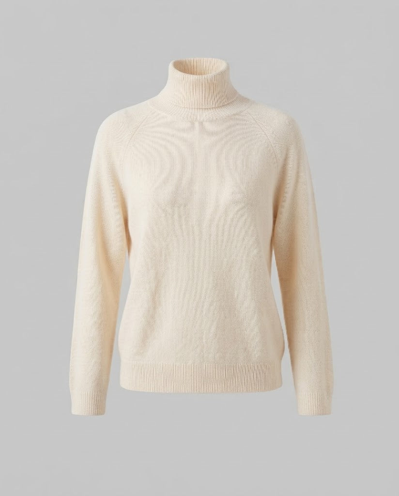 Damen Feinstrick-Rollkragenpullover aus Kaschmir-Mix mit Raglanärmeln und feinem Rippbund Echoarchiv