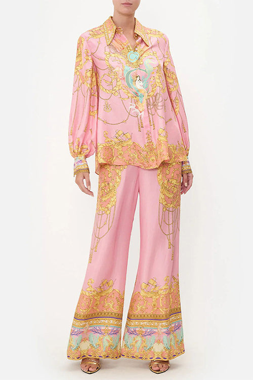 Echoarchiv | Rosiedress Einzigartiger Print Lantern Lange Ärmel Bluse Shirt und Weite Hosen Urlaub Outfit Set