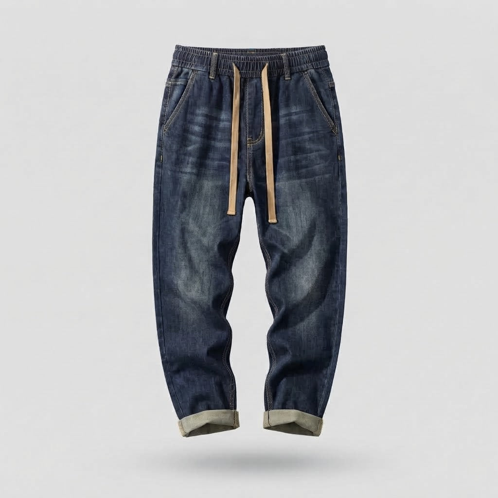 Herren Freizeit Denim Jogginghose mit elastischem Bund und Kordelzug Echoarchiv