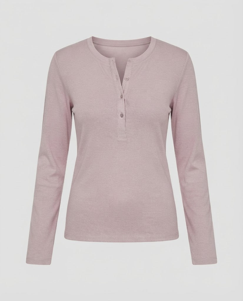 Damen Leichtes Langarm-Henleyshirt aus Bio-Baumwolle mit Knopfleiste Echo Archiv