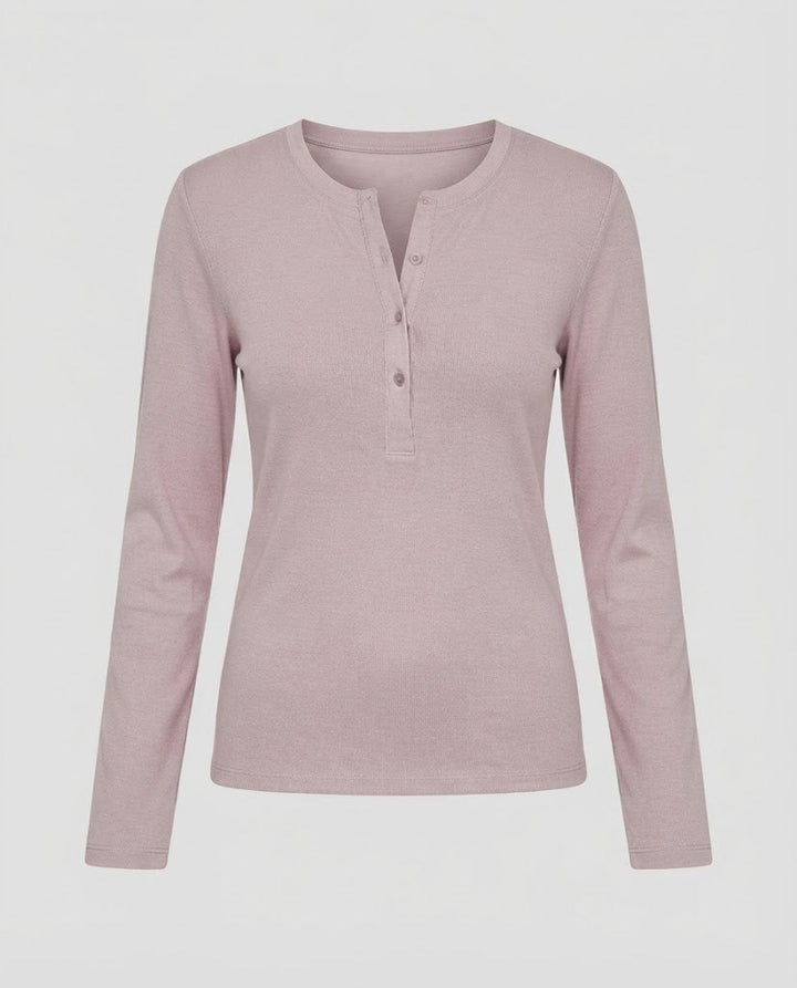Damen Leichtes Langarm-Henleyshirt aus Bio-Baumwolle mit Knopfleiste Echo Archiv