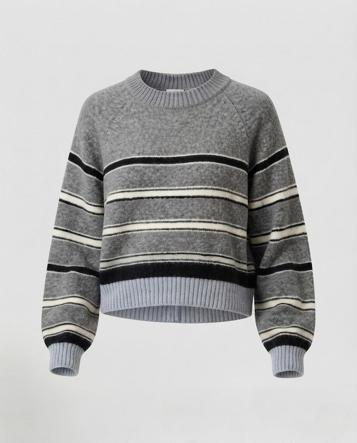 Damen Gestreifter Feinstrick-Pullover mit Raglanärmeln und geripptem Saum Echo Archiv