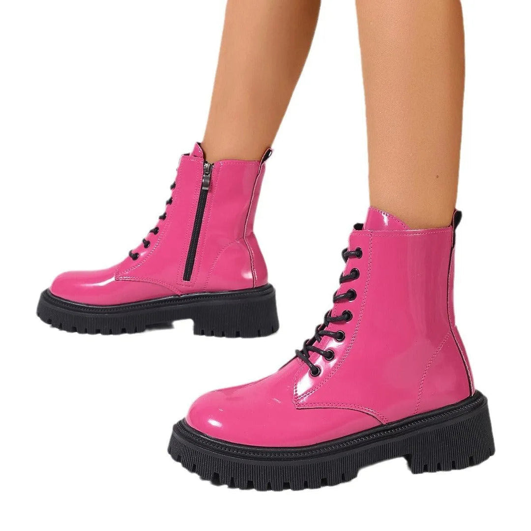 Echoarchiv | Damenstiefel Aus Glänzendem Leder mit Reißverschluss