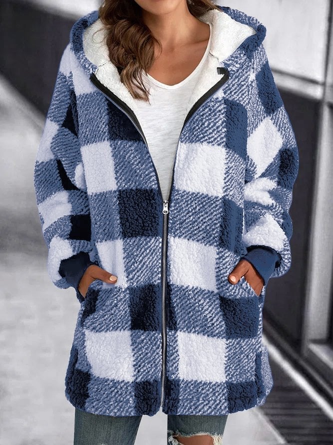 Echoarchiv | Weiche Damen Karierte Fleece Kapuzenjacke