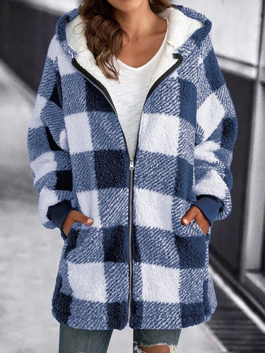 Echoarchiv | Weiche Damen Karierte Fleece Kapuzenjacke