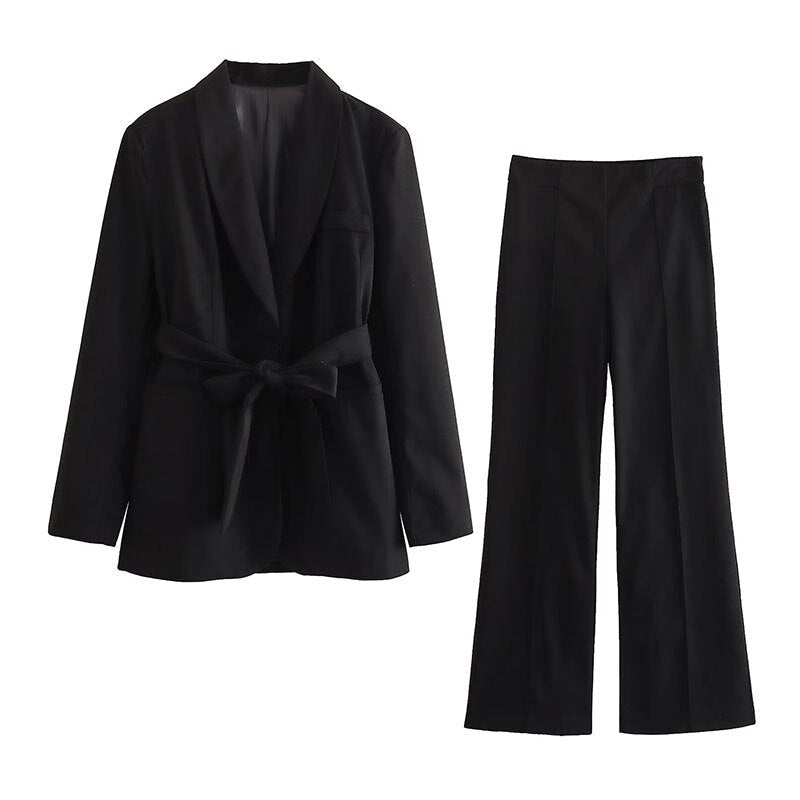 Echoarchiv | 2-Teiliger Damenanzug Eleganter Blazer mit Gürtel und Passender Hose