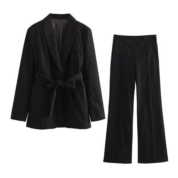 Echoarchiv | 2-Teiliger Damenanzug Eleganter Blazer mit Gürtel und Passender Hose