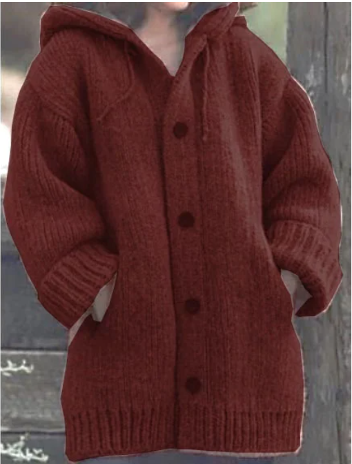 Strickjacke mit Kapuze und Knöpfen – Veloura