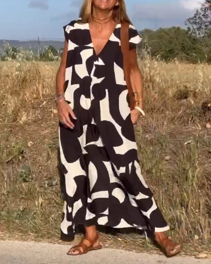 Echoarchiv | Amara Maxikleid mit Print und V-Ausschnitt