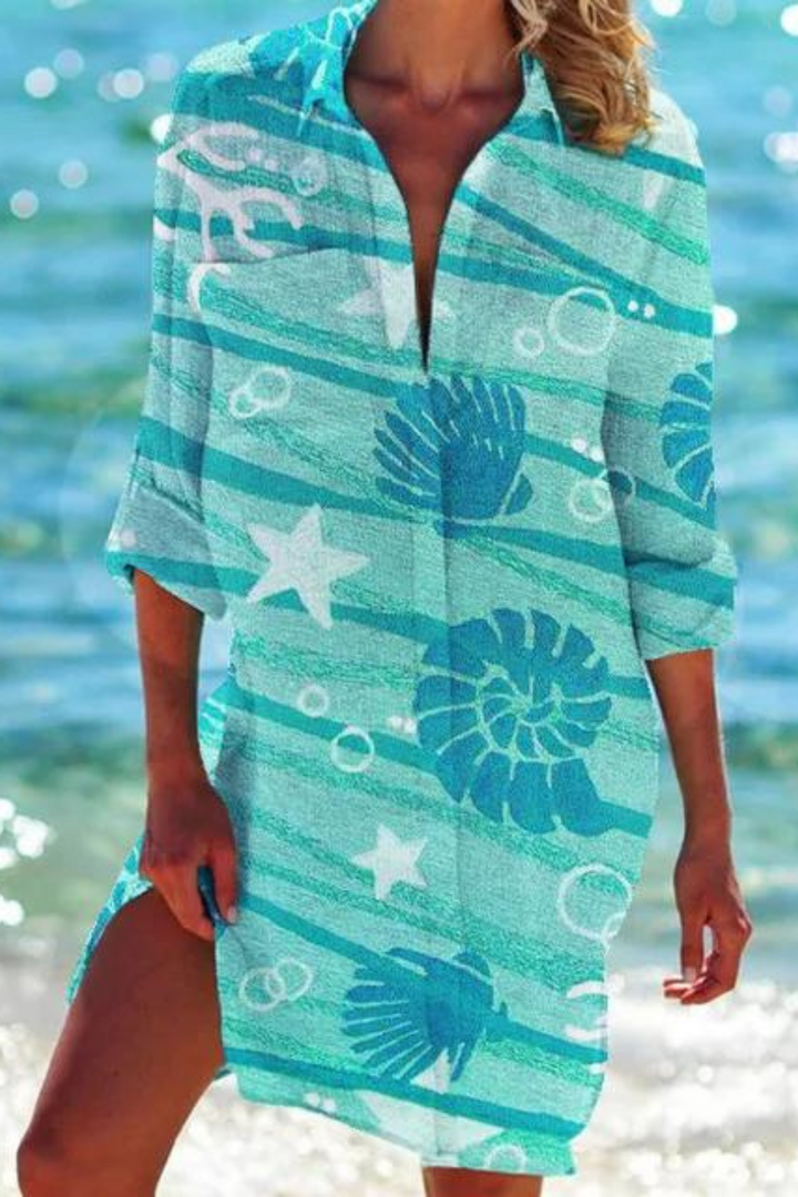 Echoarchiv - Lange Strandbluse mit Meeresmotiv