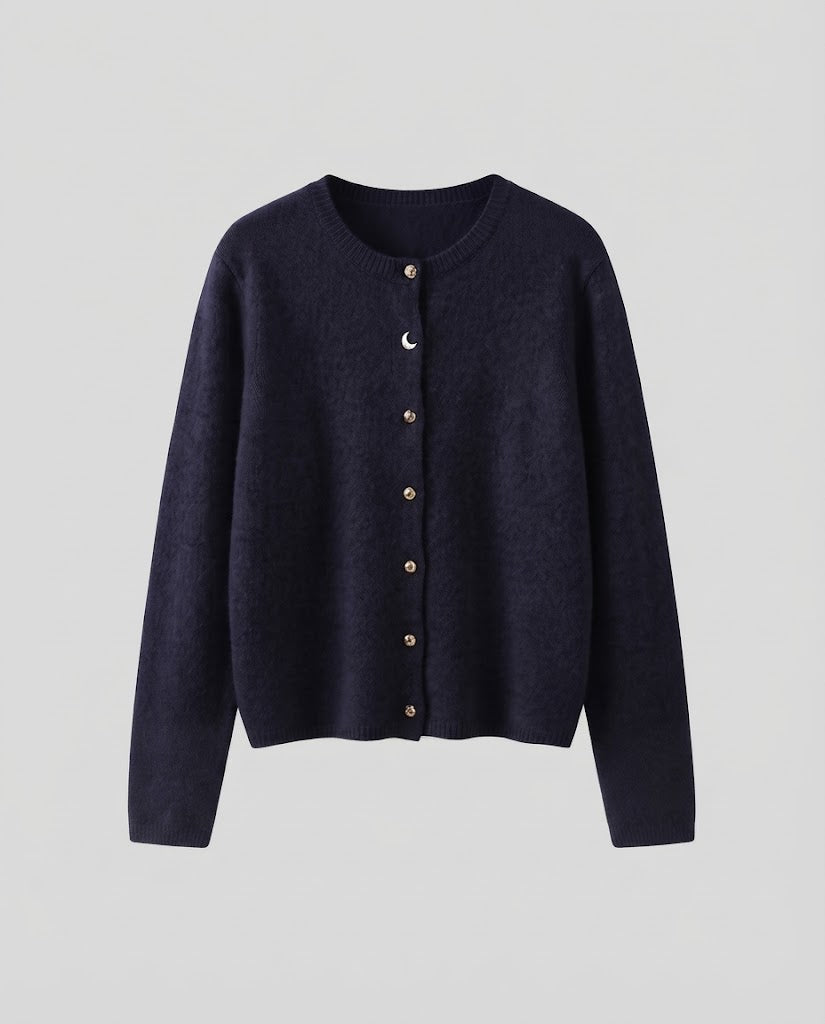 Damen Feiner Wollmix‑Knopfcardigan mit dekorativen goldfarbenen Druckknöpfen Echoarchiv