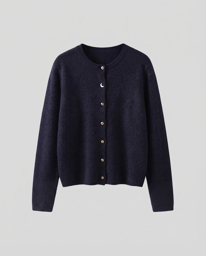 Damen Feiner Wollmix‑Knopfcardigan mit dekorativen goldfarbenen Druckknöpfen Echoarchiv