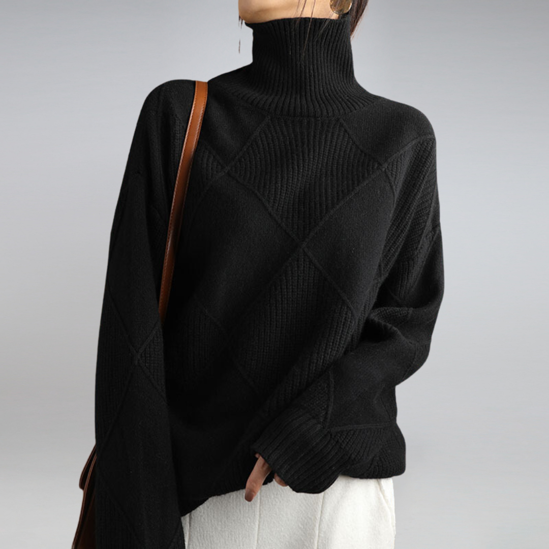 Damen Rollkragenpullover Strickpullover mit geometrischem Muster