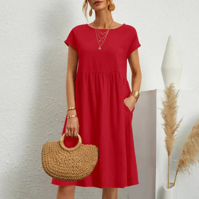 Echoarchiv – baumwollkleid für damen mit rundem ausschnitt