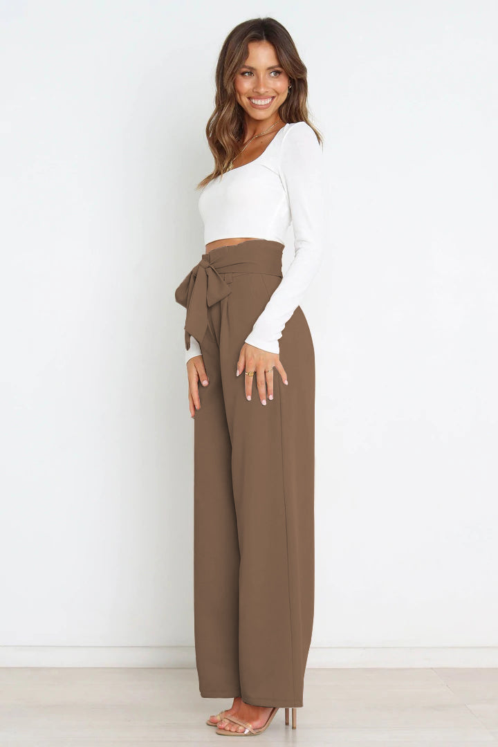 Hohe Taille Paperbag Hose mit Schleifendetail – Avélisse