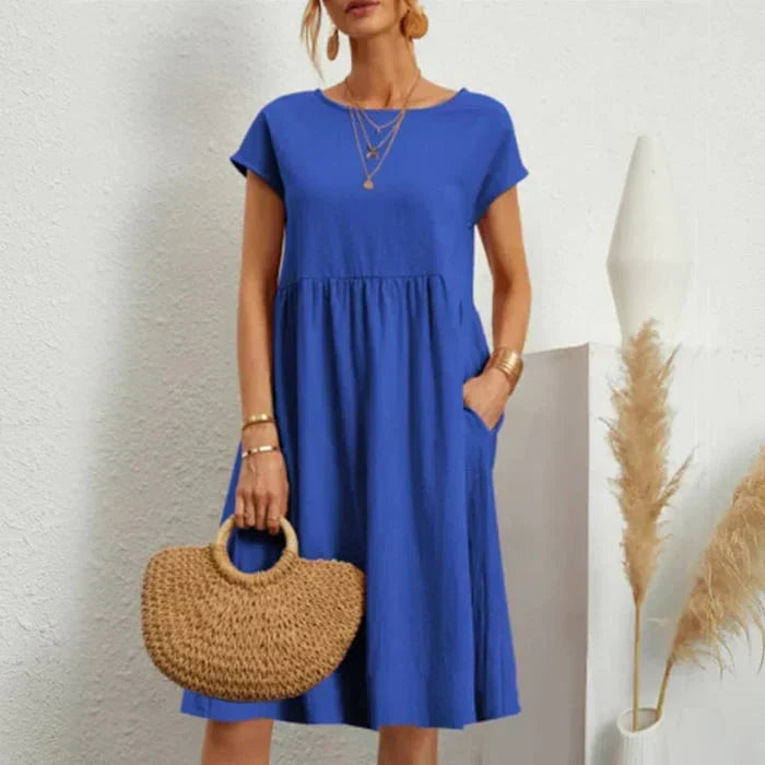 Echoarchiv – baumwollkleid für damen mit rundem ausschnitt