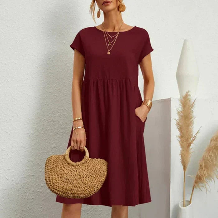 Echoarchiv – baumwollkleid für damen mit rundem ausschnitt