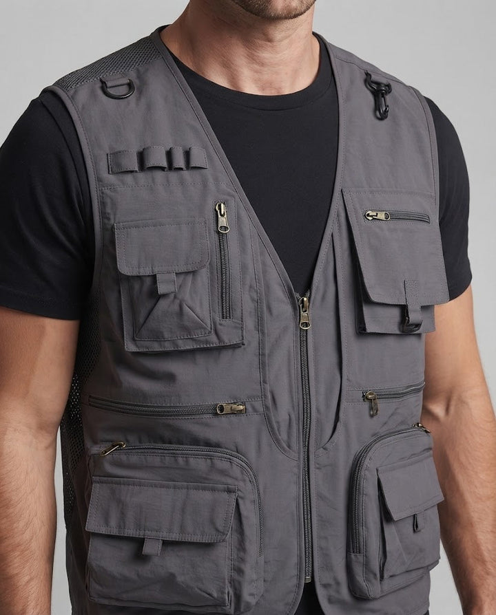 Herren Multifunktionale Angler- und Outdoorweste mit Netzfutter, vielen Taschen und Karabinerhaltern Echoarchiv
