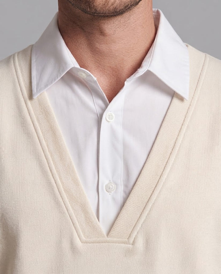 Herren Oversized Pullover mit tiefem V-Ausschnitt und eingesetzt Hemdkragen Echoarchiv