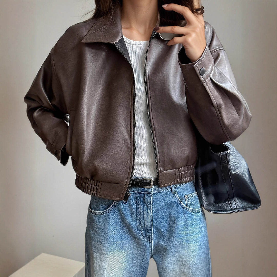 Echoarchiv | Damen Lederjacke mit langen Ärmeln
