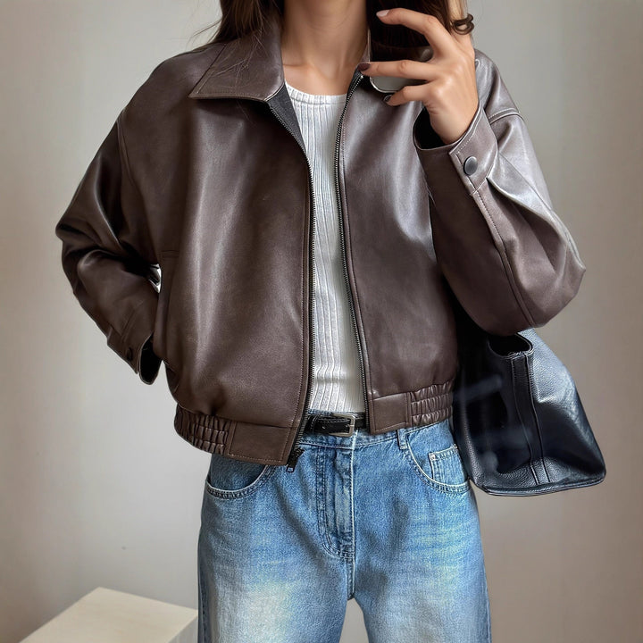 Echoarchiv | Damen Lederjacke mit langen Ärmeln
