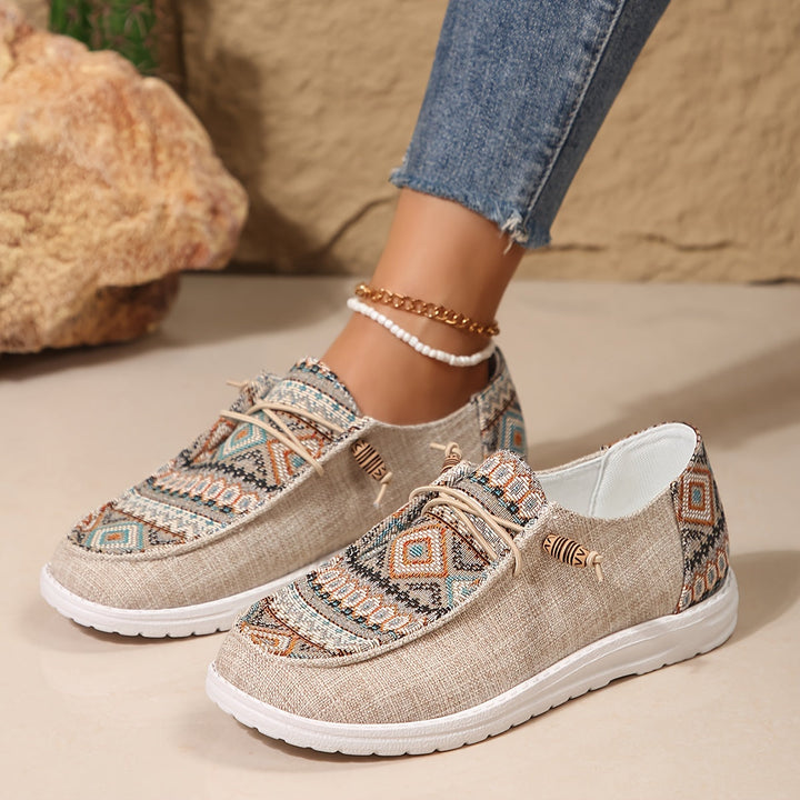 Emily Ethnischer Stil Bedruckte Leinenschuhe für Frauen Echoarchiv