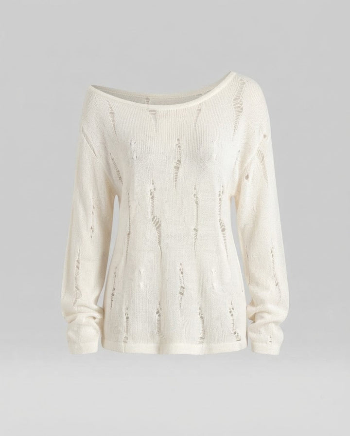 Damen Lässiger Off-Shoulder Feinstrickpullover mit Destroyed‑Optik und weiter Silhouette Echo Archiv