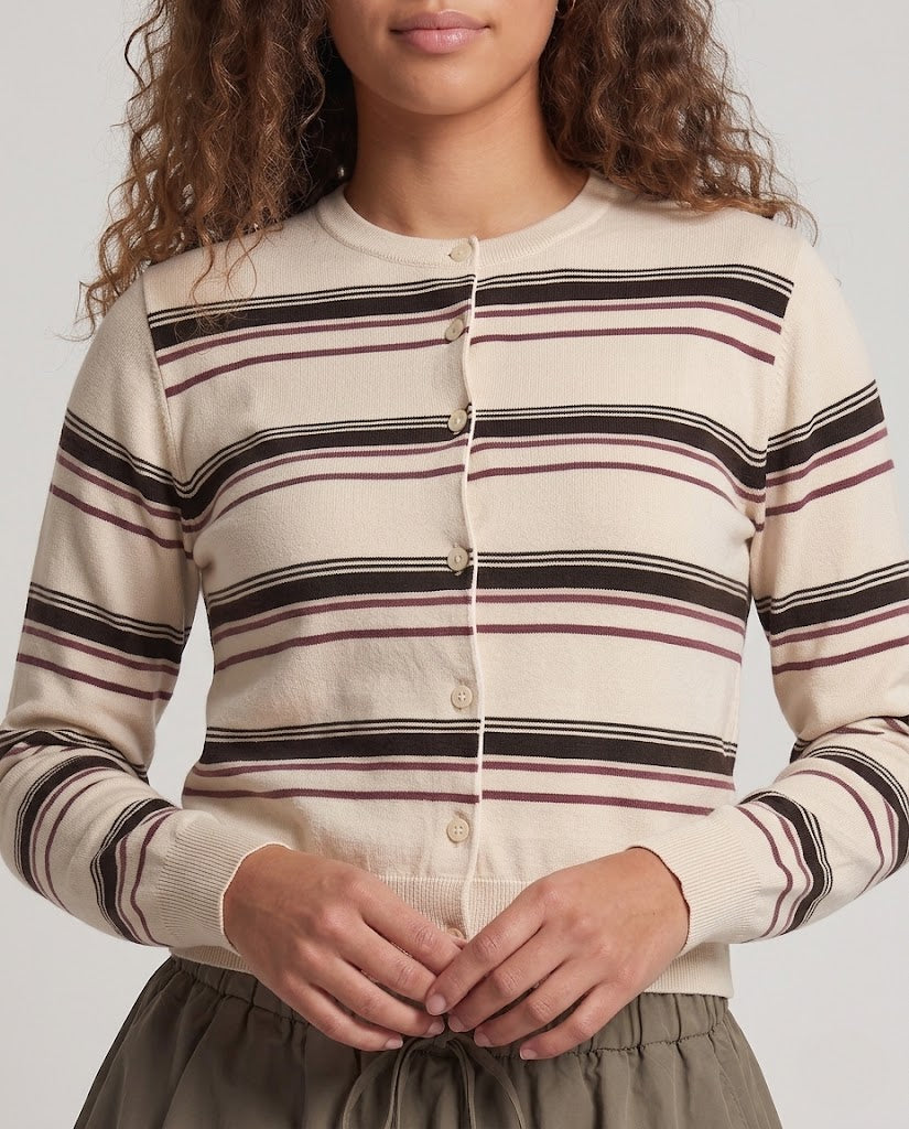 Damen Gestreifter Cropped-Strickcardigan mit Rundhalsausschnitt Echo Archiv