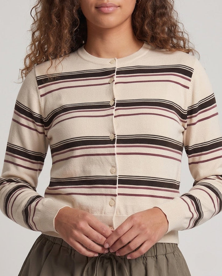 Damen Gestreifter Cropped-Strickcardigan mit Rundhalsausschnitt Echo Archiv