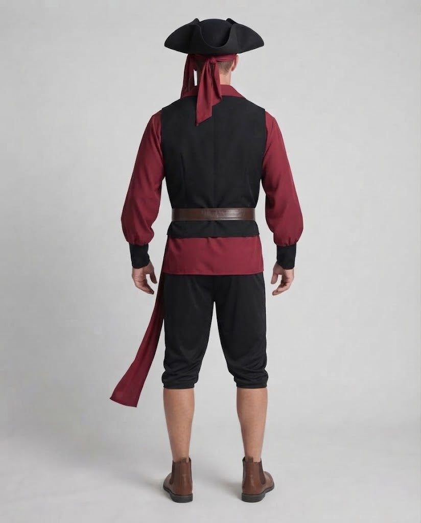 Männliches Piratenkostüm mit historischem Oberteil und detailliertem Glam-Fashion-Gürtel Glam Fashion