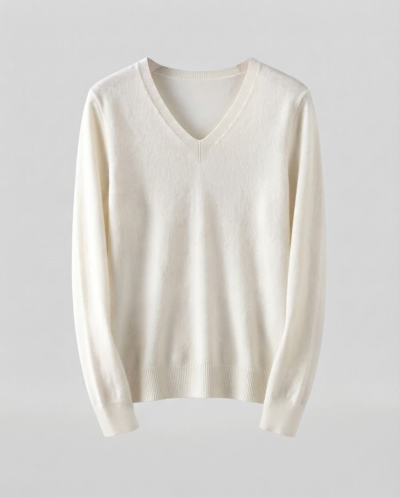 Damen Feinstrick V‑Ausschnittpullover in Kaschmir‑Optik mit schmaler Silhouette Echoarchiv