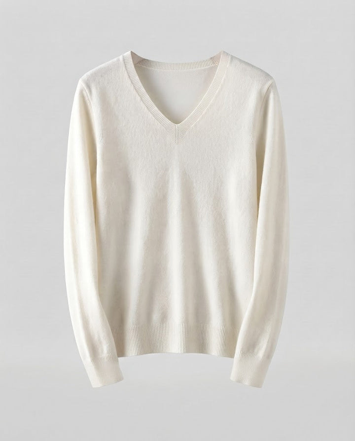 Damen Feinstrick V‑Ausschnittpullover in Kaschmir‑Optik mit schmaler Silhouette Echoarchiv
