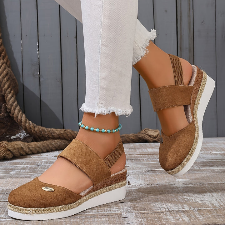 Echoarchiv | Damen Sandalen Auf Plattform: Rutschfest, Geschlossene Zehe, Elastischer Riemen